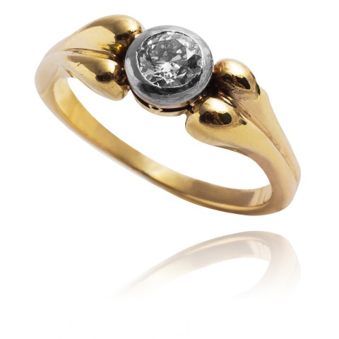 Międzywojenny pierścionek z brylantem w starym szlifie ~0,35ct - EUROPA ZACHODNIA